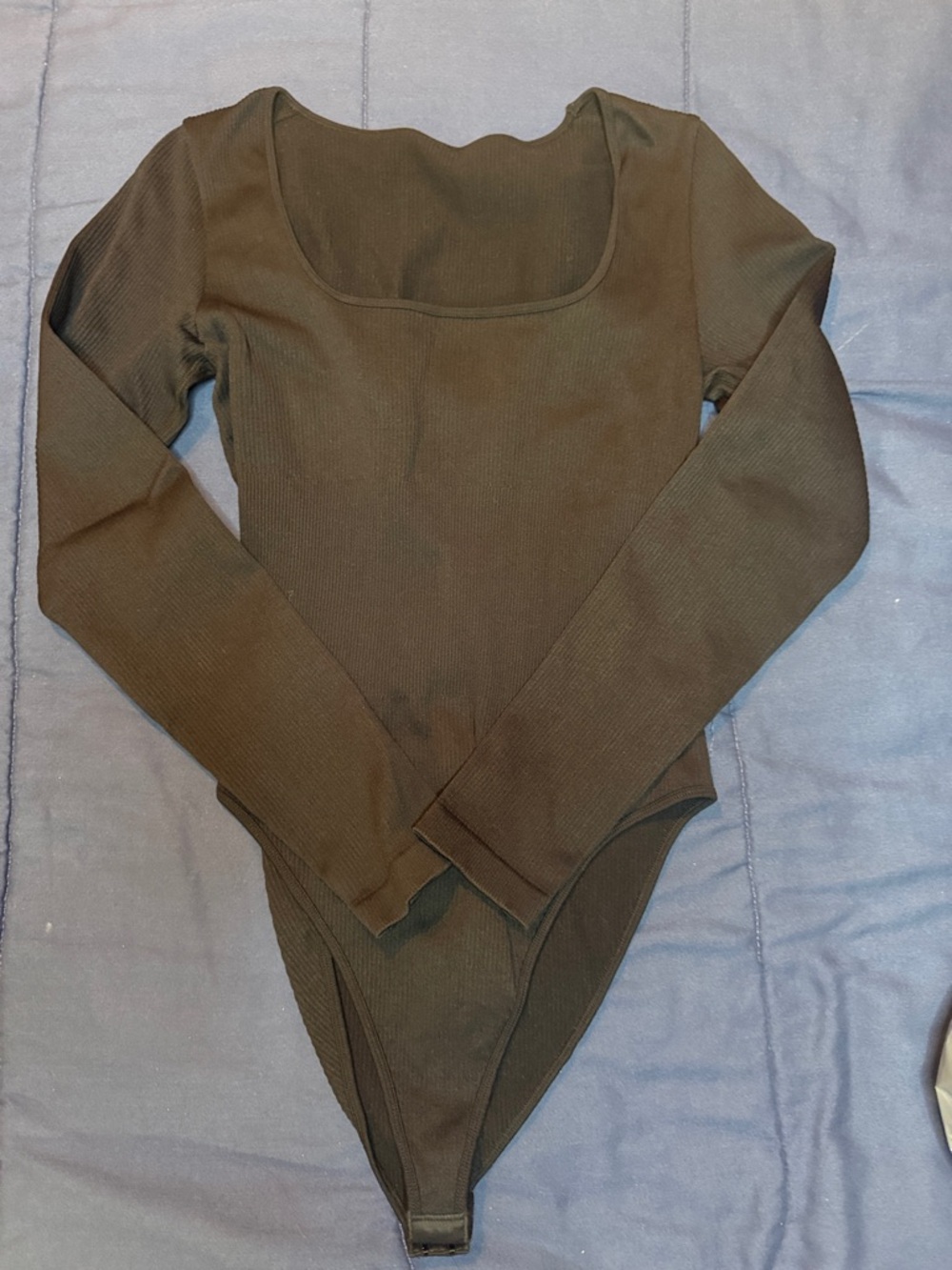 Long Sleeve Scoop Neck Ribbed Bodysuit - Black